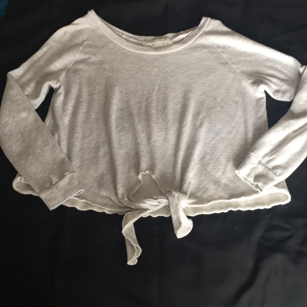 Grey Tie Front Sweater Crewneck